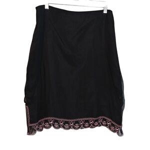 Willi Smith Elegant Black Silk Skirt with Pink Embroidery Beading Y2k Feminine 8
